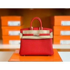 Hermes Birkin Togo Q5 Bright Red Silver Hardware 25cm Full Handmade