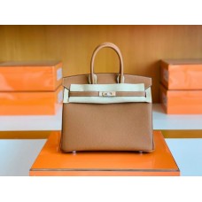 Hermes Birkin Togo Golden Brown Silver Hardware 25cm Full Handmade