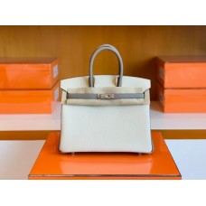 Hermes Birkin Togo Creamy White & gris ashpite Silver Hardware 25cm Full Handmade