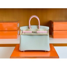 Hermes Birkin Togo & Swift Pearl grey & 3Q Pink Silver Hardware 25cm Full Handmade