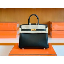 Hermes Birkin Box Leather Black Gold Hardware 25cm Full Handmade