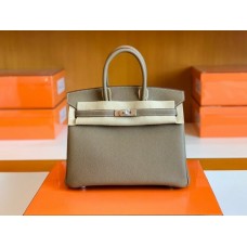 Hermes Birkin Togo Etoupe Grey Silver Hardware 25cm Full Handmade