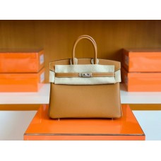 Hermes Birkin Epsom Golden Brown Silver Hardware 25cm Full Handmade