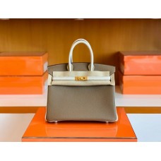 Hermes Birkin Togo Etoupe Grey & Creamy White Gold Hardware 25cm Full Handmade