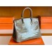 Hermes Birkin Shiny Porosus crocodile Griss Silver Hardware 30cm Full Handmade