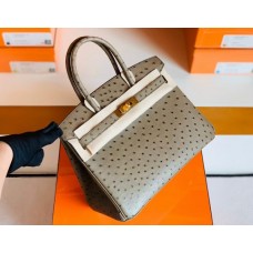 Hermes Birkin Ostrich etoupe grey Gold Hardware 30cm Full Handmade