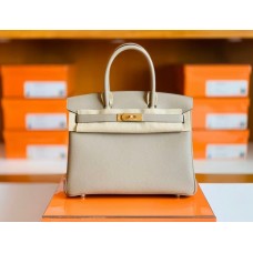 Hermes Birkin Togo ck81 Gris T Gold Hardware 30cm Full Handmade