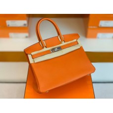 Hermes Birkin Togo cc93 Orange Silver Hardware 30cm Full Handmade