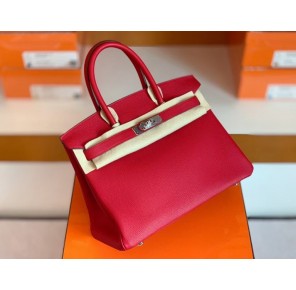 Hermes Birkin Togo S3 Rouge Red Silver Hardware 30cm Full Handmade