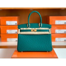 Hermes Birkin Ostrich u4 Velvet green Gold Hardware 30cm Full Handmade