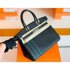 Hermes Birkin Togo Black & Green Color bar Silver Hardware 30cm Full Handmade