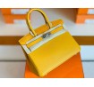 Hermes Birkin Touch Togo & Shiny crocodile 9D Amber Yellow Silver Hardware 30cm Full Handmade
