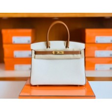 Hermes Birkin Togo cc37 Golden brown & cc10 Creamy white Gold Hardware 30cm Full Handmade
