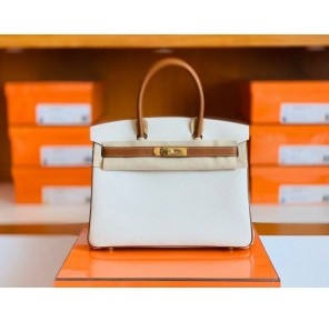 Hermes Birkin Togo cc37 Golden brown & cc10 Creamy white Gold Hardware 30cm Full Handmade
