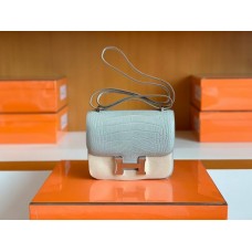 Hermes Constance Matte Alligator crocodile Pearl grey Silver Hardware 18cm Full Handmade