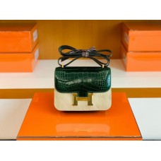 Hermes Constance Shiny Alligator crocodile 6Q jade green Gold Hardware 18cm Full Handmade