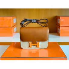 Hermes Constance Barenia Golden Brown Gold Hardware 18cm Full Handmade