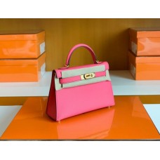 Hermes Mini Kelly Epsom 8W Rose Pink Gold Hardware 18cm Full Handmade