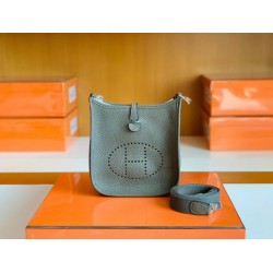 Hermes Mini Evelyne Togo 8F tinware grey Silver Hardware 16cm Full Handmade