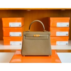 Hermes Kelly Togo CK18 Etoupe Grey Gold Hardware 25cm Full Handmade