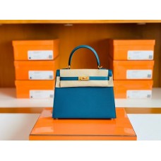 Hermes Kelly Epsom W0 Vert Bosphore Gold Hardware 25cm Full Handmade