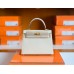 Hermes Kelly Epsom Creamy White & s2 Trench Grey Gold Hardware 25cm Full Handmade
