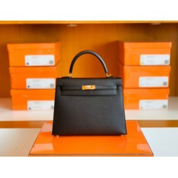 Hermes Kelly Epsom CK89 Black Gold Hardware 25cm Full Handmade