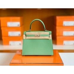 Hermes Kelly Epsom 3i Avocado green Silver Hardware 25cm Full Handmade