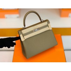 Hermes Kelly Togo etoupe grey Silver Hardware 25cm Full Handmade