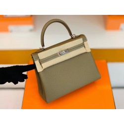 Hermes Kelly Togo etoupe grey Silver Hardware 25cm Full Handmade