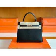 Hermes Kelly Epsom cc89 Black Silver Hardware 25cm Full Handmade