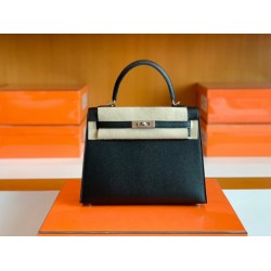 Hermes Kelly Epsom cc89 Black Silver Hardware 25cm Full Handmade
