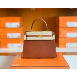 Hermes Kelly Epsom S2 Trench Grey & 37 Golden Brown Gold Hardware 25cm Full Handmade