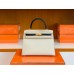 Hermes Kelly Epsom Creamy White & Black Gold Hardware 25cm Full Handmade
