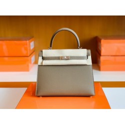 Hermes Kelly Epsom Etoupe Grey Silver Hardware 25cm Full Handmade